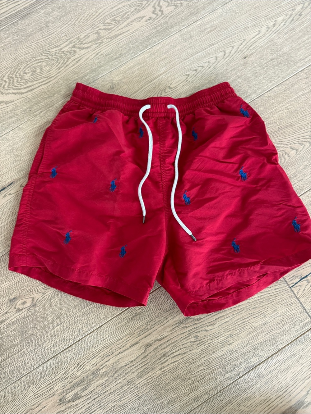Polo by Ralph Lauren Red Swim Trunks with Navy Embroidery
